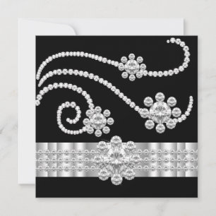 Invitation Diamants Elegant Jewel Argent Noir Fête d'annivers