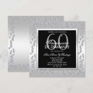 Invitation Diamants Élégants Argent 60e Anniversaire de Maria