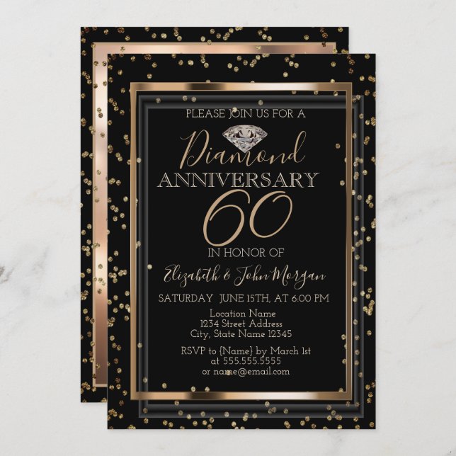 Invitation Diamants Élégants et Stylés, Cadre Mariage Anniver (Devant / Derrière)