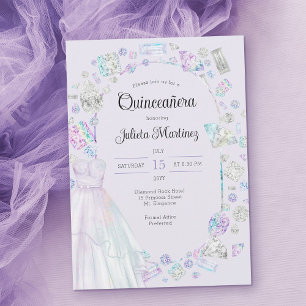Invitation Diamants Élégants Princesse Gown Lilac Quinceanera