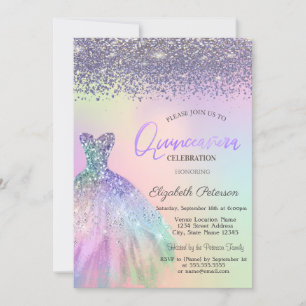 Invitation Diamants Élégants, Robe de Quinceanera Holographiq