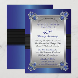 Invitation Diamants élégants Saphirs Bleu 45e Anniversaire