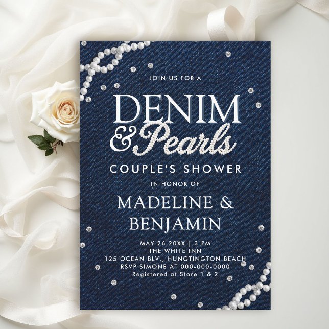 Invitation Diamants en Denim Perles Élégant Mariage Couple Bl (denim and diamonds wedding shower invitations template couple bridal western country chic)