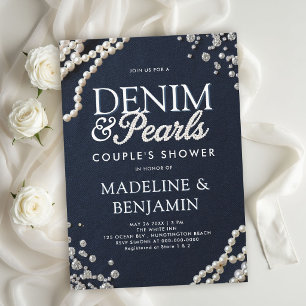 Invitation Diamants en Denim Perles Mariage Champêtre Couple