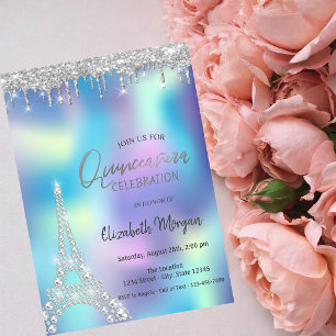 Invitation Diamants en Gouttes de Paillettes Tour Eiffel Quin