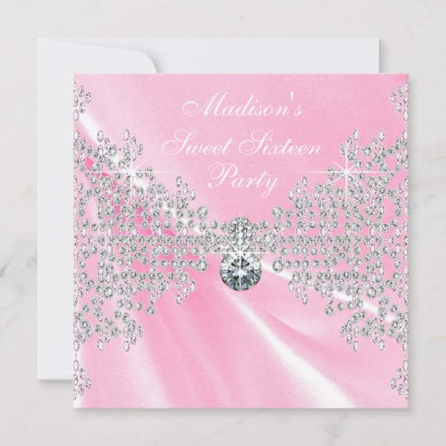 Invitation Diamants en Satin Rose Douce Fête d'anniversaire 1 (Devant)