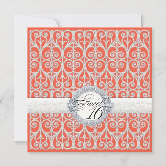 Invitation Diamants et dentelle de corail et d'argent, Sweet  (Devant)