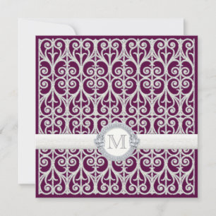 Invitation Diamants et dentelle de prune violette, Mariage mo