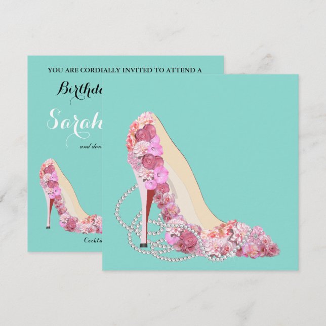 Invitation Diamants et Fleur Bouquet Talons Douche (Devant / Derrière)