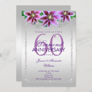 Invitation Diamants et Fleurs Classy 60e anniversaire de Mari