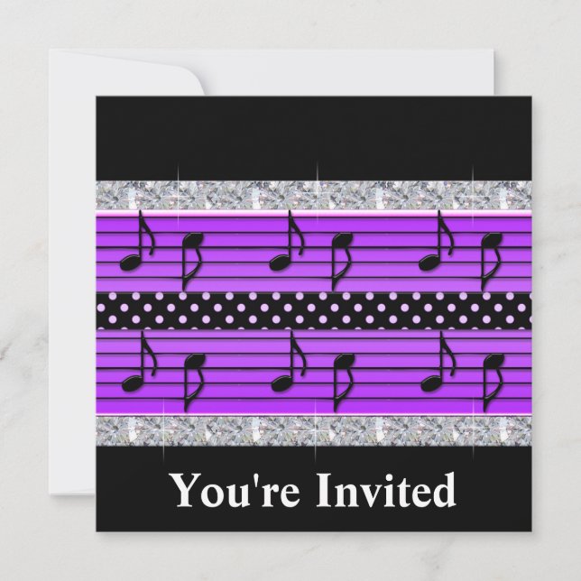 Invitation Diamants et notes musicales pour points Polka viol (Devant)