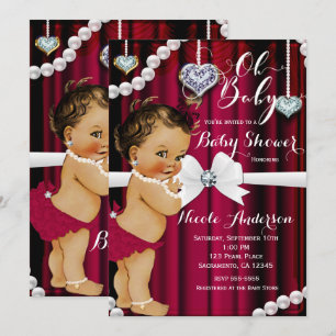 Invitation Diamants et perles Rouge Glamor Baby shower Vintag
