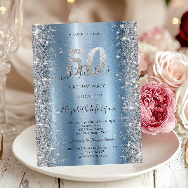 Invitation Diamants étincelants d'argent bleu 50e anniversair (Créateur téléchargé)