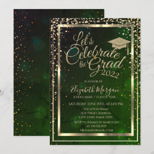 Invitation Diamants Étoiles Cap de Remise de Diplôme Vert Rem