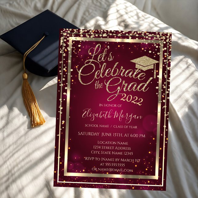 Invitation Diamants Étoiles de Cap de Remise de Diplôme Rouge (Créateur téléchargé)