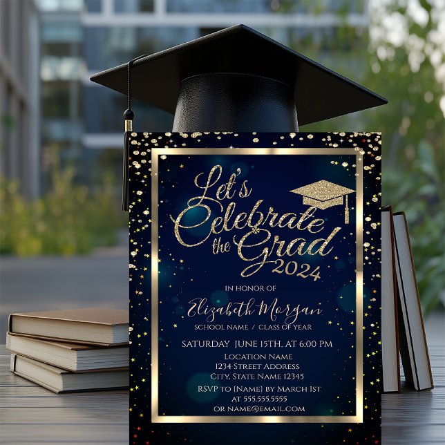 Invitation Diamants Étoiles de Cap de Remise en Diplôme Bleu  (Créateur téléchargé)