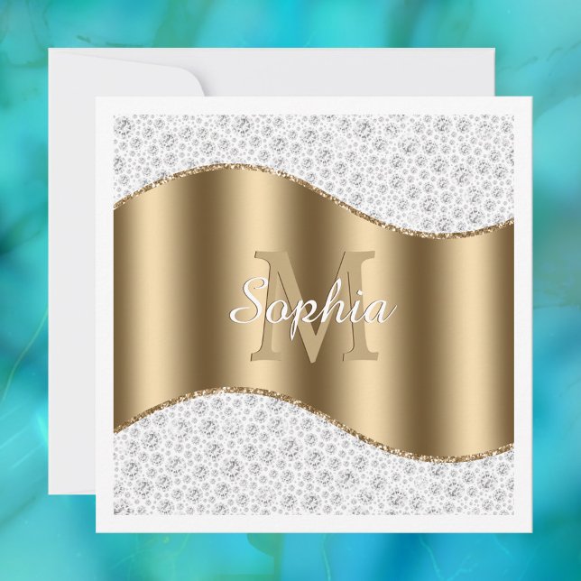 Invitation Diamants Glam, Monogramme Or, Nom en écriture (Créateur téléchargé)