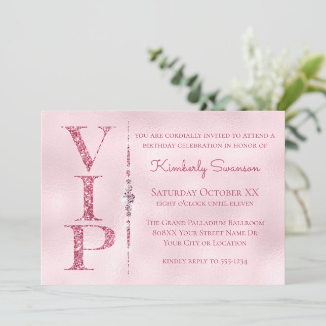 Invitation Diamants Glamour Rose Pailleté Fête VIP (Debout devant)