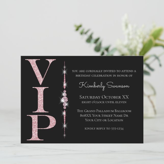 Invitation Diamants Glamour sur la fête VIP Glitter Black Pin (Debout devant)