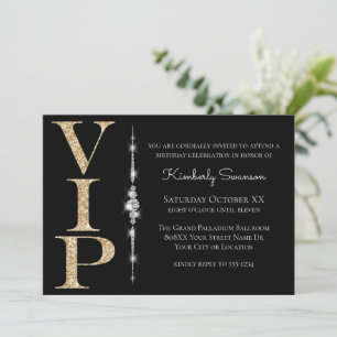 Invitation Diamants Glamour sur une fête VIP Paillettes Or No