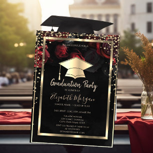 Invitation Diamants Gold Grad Casquette Red Roses Graduation