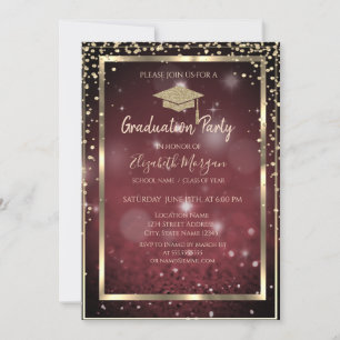Invitation Diamants Gold Graduation Cap Dark Red Graduation
