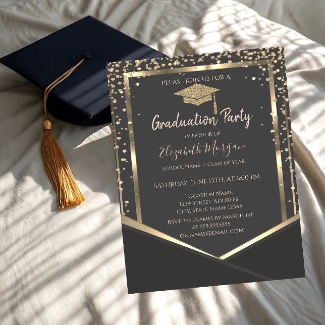 Invitation Diamants Gris Or Couronne de Remise de Diplôme (Créateur téléchargé)