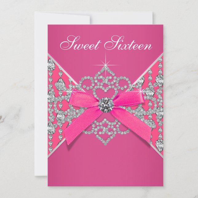 Invitation Diamants Hot rose Sweet 16 Anniversaire fête (Devant)