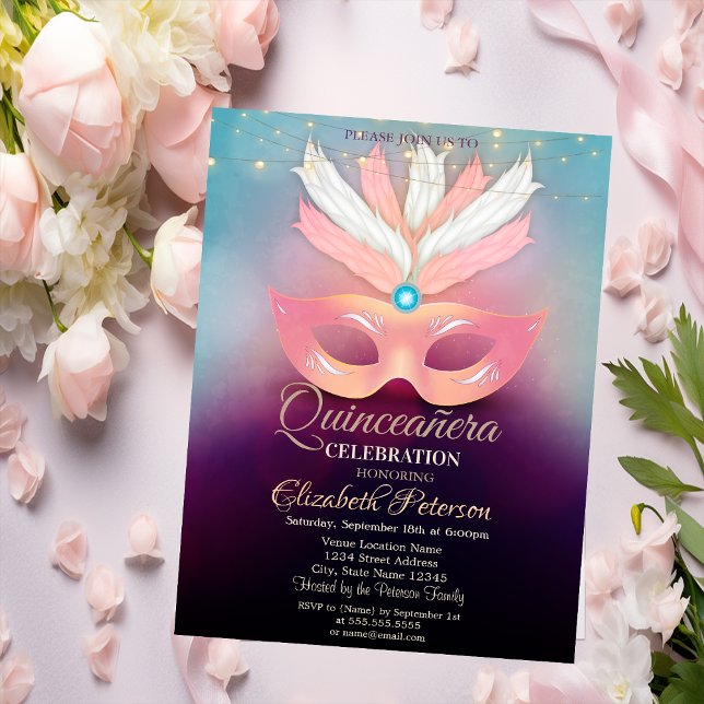 Invitation Diamants,Masque,Lumières, Masquerad Quinceañera (Créateur téléchargé)