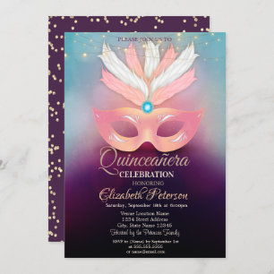 Invitation Diamants, Masque, Lumières, Masquerad Quinceañera