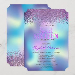 Invitation Diamants Modernes Holographiques Colorés Sweet 16