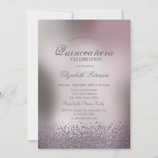Invitation Diamants modernes Rose or métal Quinceañera (Devant)