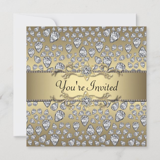 Invitation Diamants Noir et Or Fête Toute Occasion (Devant)
