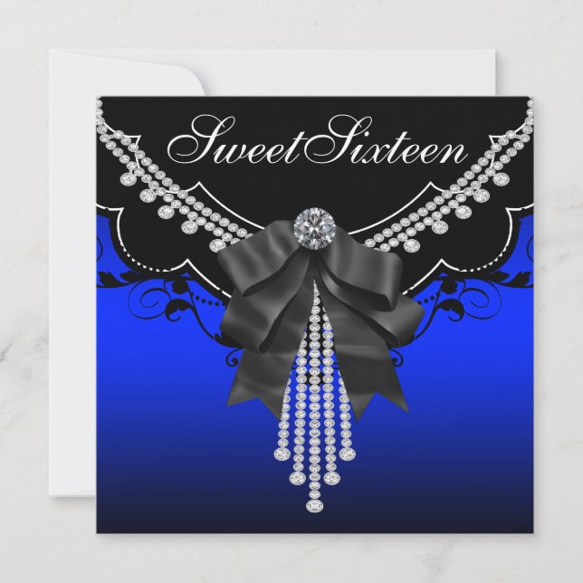 Invitation Diamants noirs et Royal Blue Anniversaire (Devant)