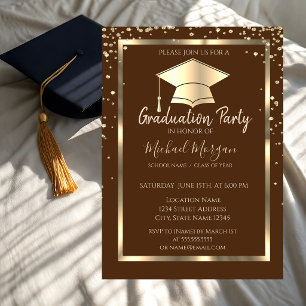 Invitation Diamants Or Cap Grad Châpeau Brun Remise des diplô