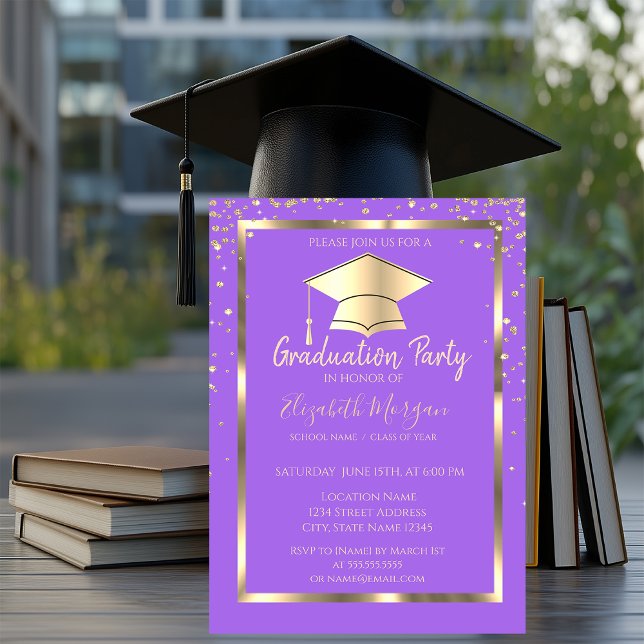 Invitation Diamants Or Casquette de Promotion Violet Remise d (Créateur téléchargé)