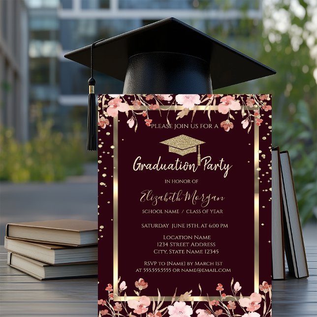 Invitation Diamants Or Casquette de Remise des Diplômes Fleur (Créateur téléchargé)