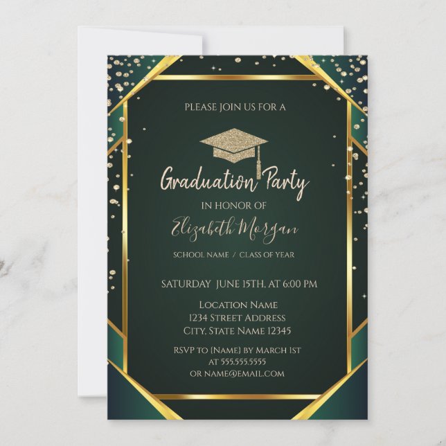 Invitation Diamants Or Casquette Universitaire Rayée Verte Di (Devant)