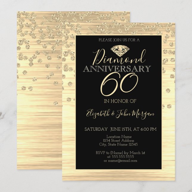 Invitation Diamants Or Chic Mariage Anniversaire (Devant / Derrière)
