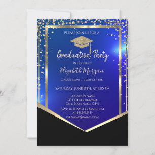 Invitation Diamants Or Mortier Bleu Remise des diplômes