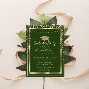 Invitation Diamants Or Mortier de remise de diplômes Vert Dip
