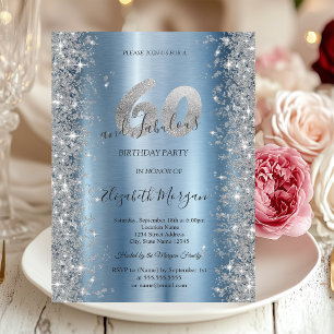 Invitation Diamants Pailletés Argent Bleu 60ème Anniversaire