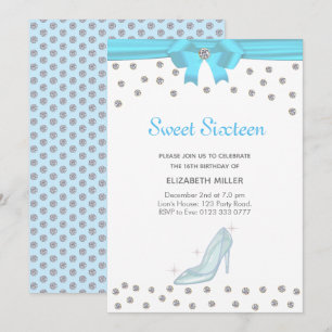 Invitation Diamants Pailletés Chic Sweet Sixteen sur Blanc