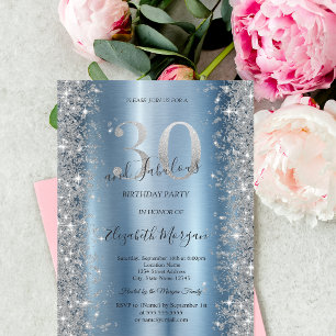 Invitation Diamants Pailletés d'Argent Bleu 30e Anniversaire