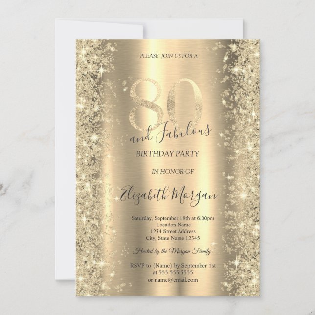 Invitation Diamants Pailletés Or 80e Anniversaire   (Devant)