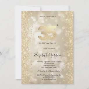 Invitation Diamants Pailletés Or Bokeh 35e Anniversaire