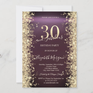 Invitation Diamants Pailletés Or Bordeaux 30 ans Anniversaire