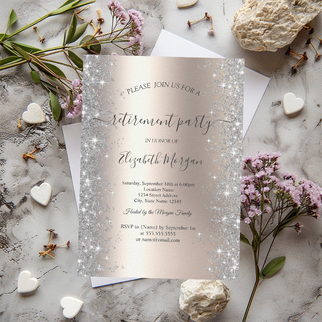 Invitation Diamants Paillettes d'Argent Fête de Retraite Ivoi (Créateur téléchargé)