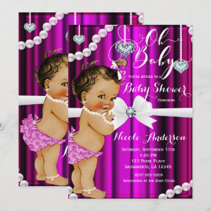 Invitation Diamants & Perles Fête de Bébé Vintage Rose Chaud