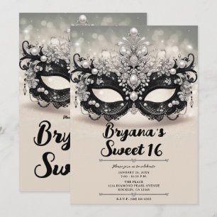 Invitation Diamants & Perles Mascarade en Dentelle Noir Sweet